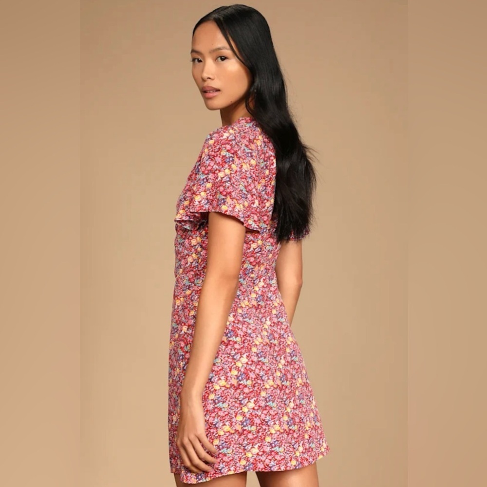 LULUS red floral cutout mini dress-large NWT - Picture 2 of 11